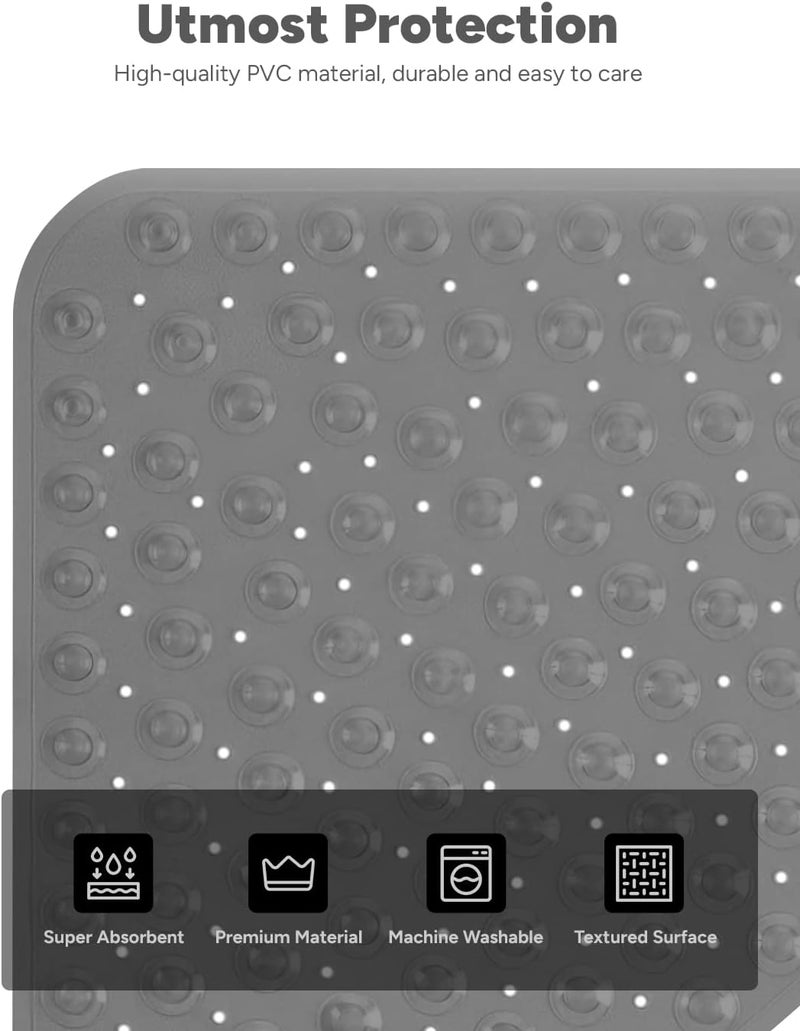 ADO Corner Shower Mat Non Slip, 21x21 inch Curved Shower Mats for Inside Shower, Anti-Slip Bath Mat with Strong Suction Cup, Drain Holes, Machine Washable, Ideal for The Elderly (Grey) - Image 5